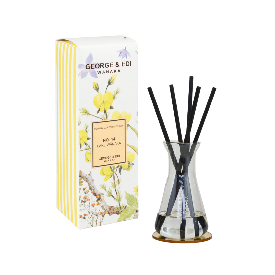 GEORGE & EDI PERFUMED REED DIFFUSER IN NO 14 LAKE WANAKA IN STRIPE AND FLORAL BOX