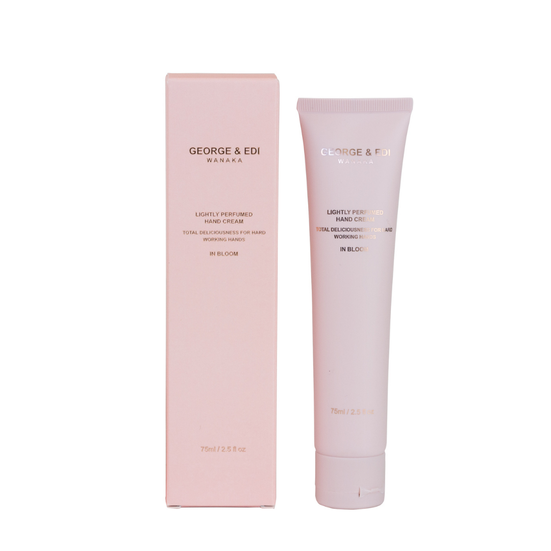 GEORGE & EDI LIGHTLY PERFUMED HAND CREAM IN PINK TUBE AND BOX WITH IN BLOOM FLORAL FRAGRANCE