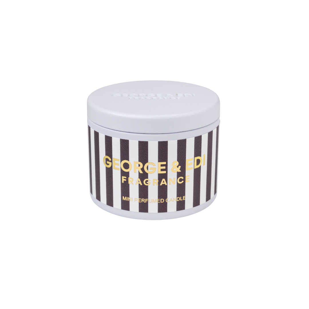 GEORGE & EDI Mini candle in a tin perfect for travel and small spaces Ebony Fragrance