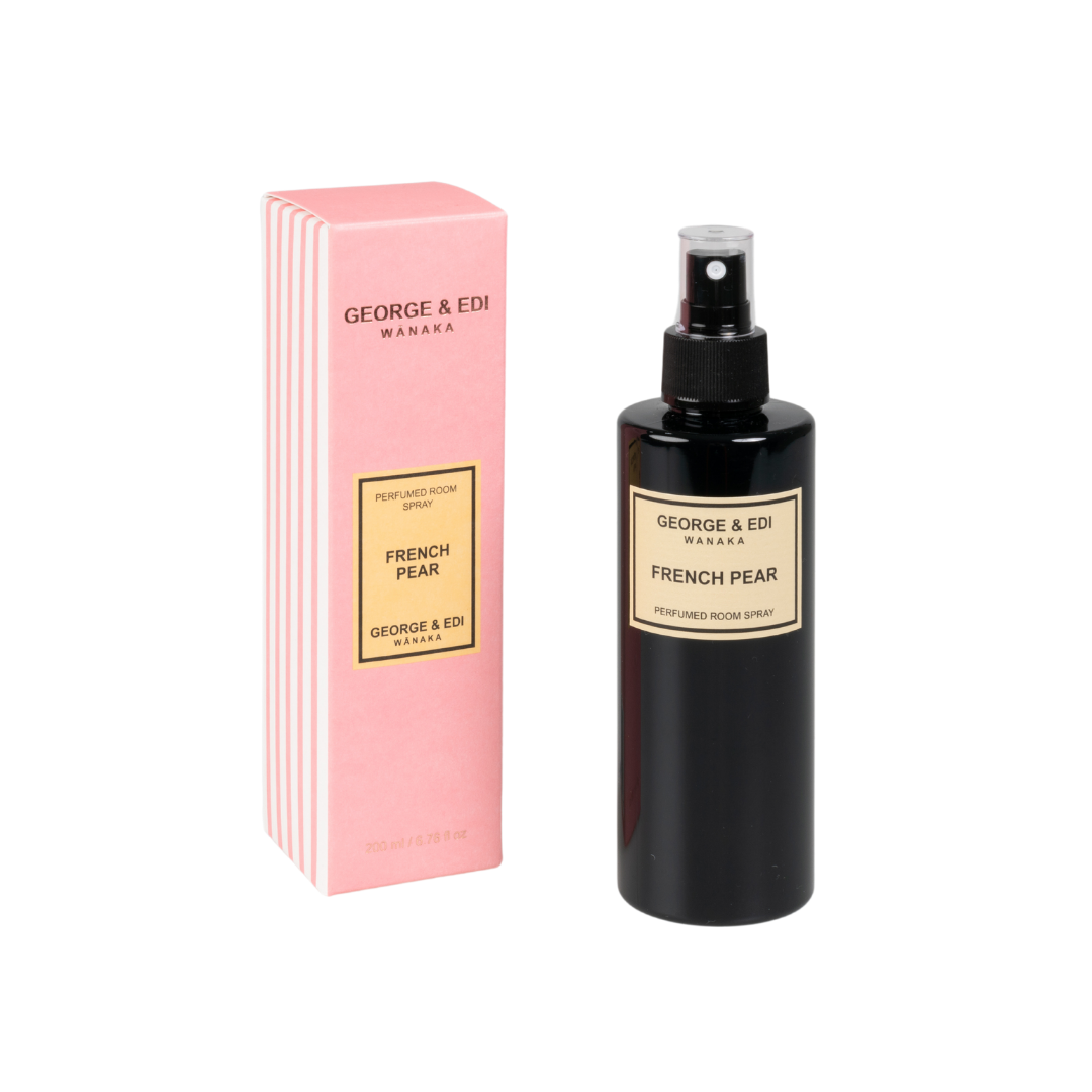 GEORGE & EDI PERFUMED ROOM SPRAY IN FRENCH PEAR FRAGRANCE IN PINK GIFT BOX