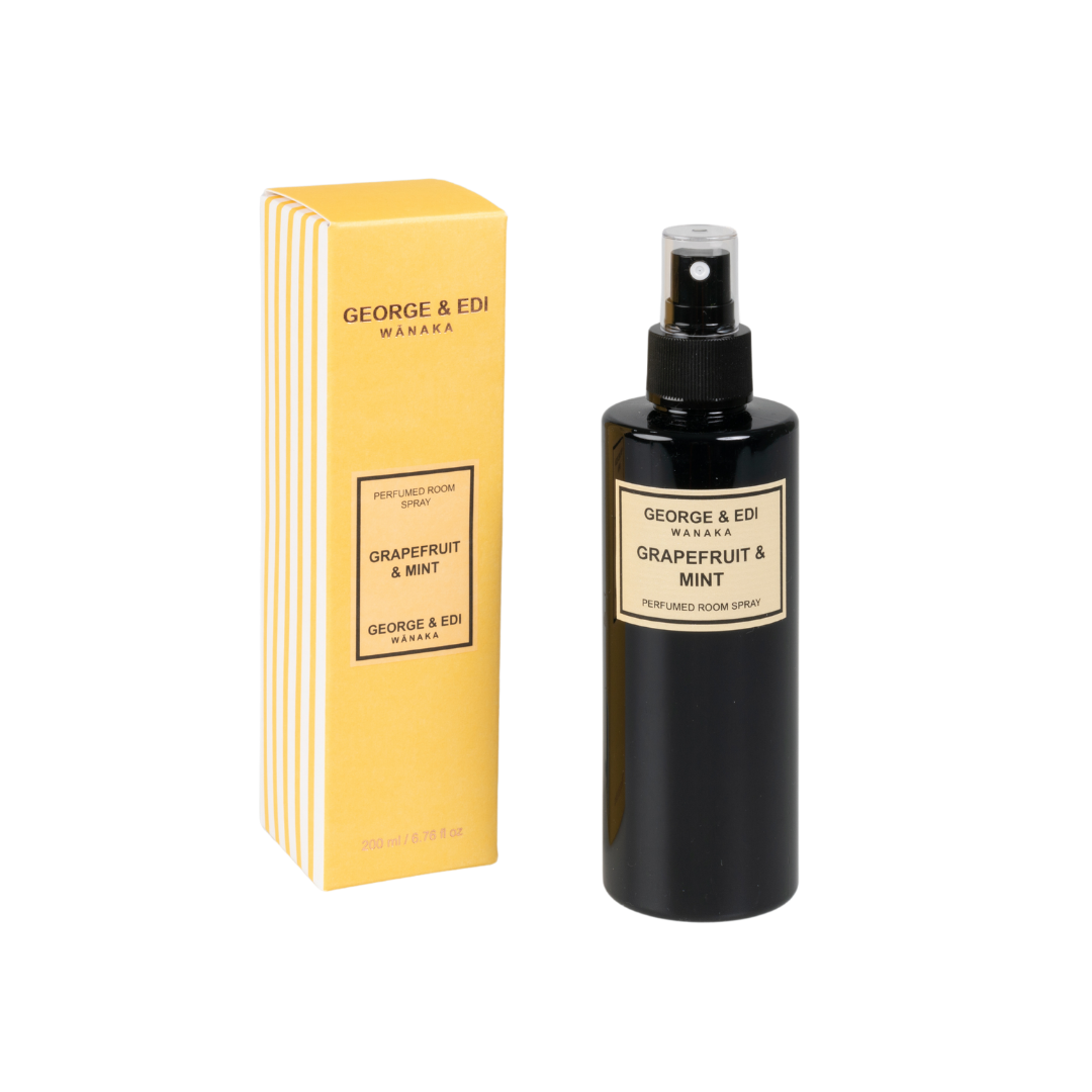 GEORGE & EDI PERFUMED ROOM SPRAY IN GRAPEFRUIT & MINT FRAGRANCE IN YELLOW GIFT BOX